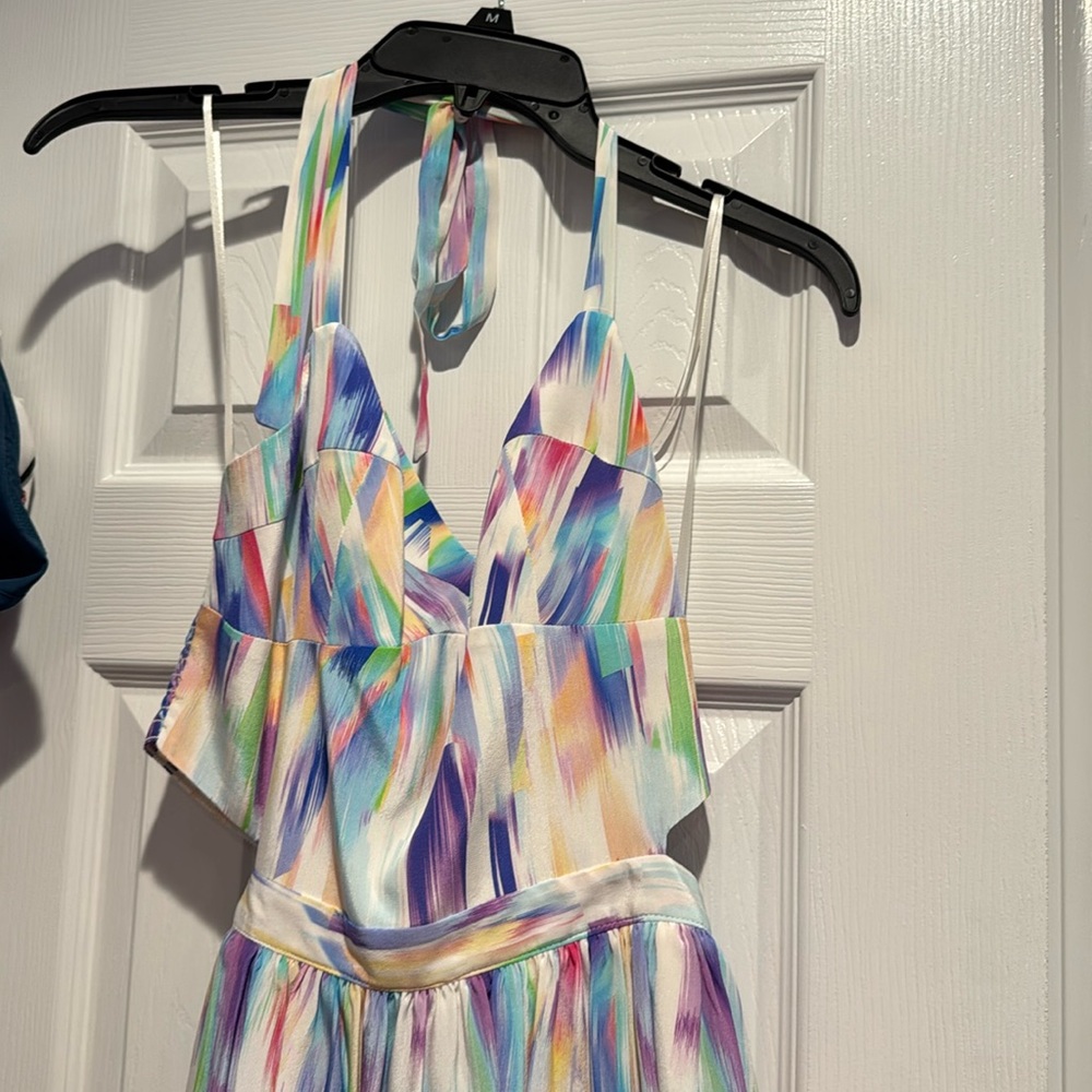 Amanda Uprichard Multicolor Brushstroke Halter Mini Dress